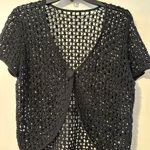 Elegant Black Crochet Women's Sweater